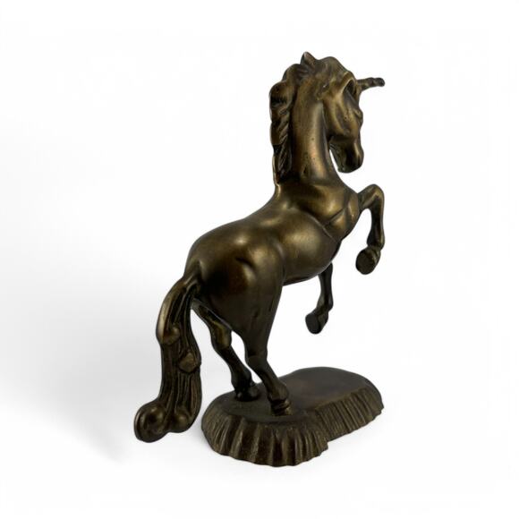 Vintage Solid Brass Rearing Unicorn Figurine – 5.25” Mythical Statue - Picture 3 of 9
